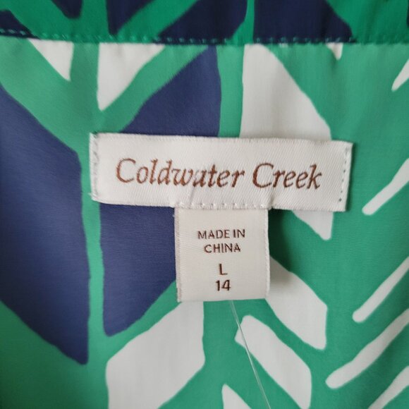 Coldwater Creek Blouse Sz Large 14 Pleated 3/4 sleeve button front green blue - Picture 7 of 14